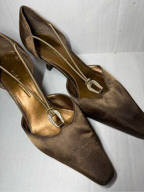 Liz Claiborne Y2K Bronze Satin Rhinestone D’Orsay Kitten Heels Size 8M